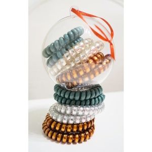 Six Holiday Ornament Hair Ties Green Gold White